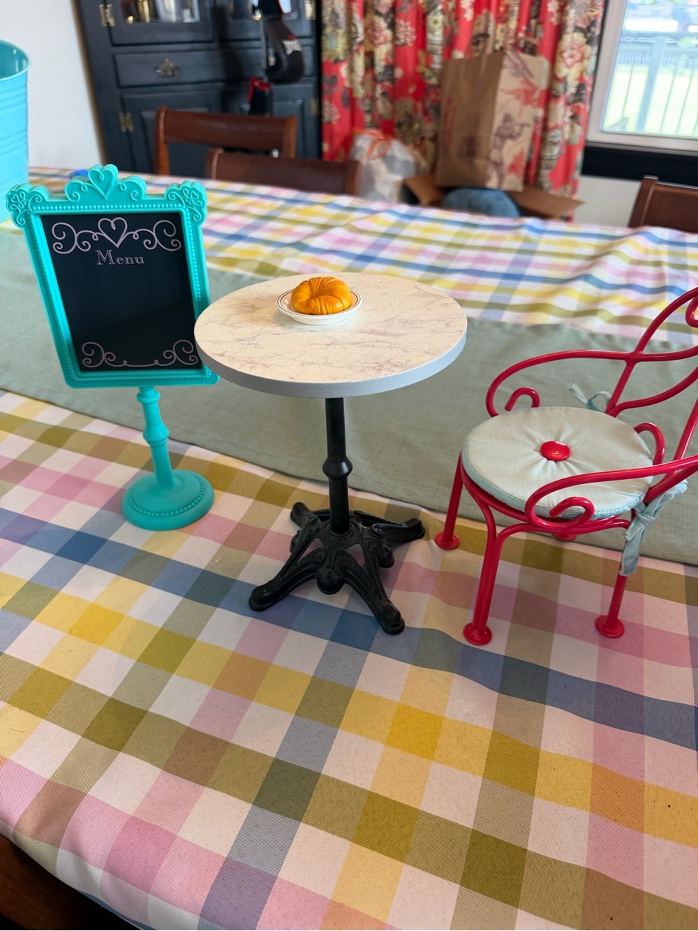 Stylish Red Bistro Chair and Black Marble Table Set -